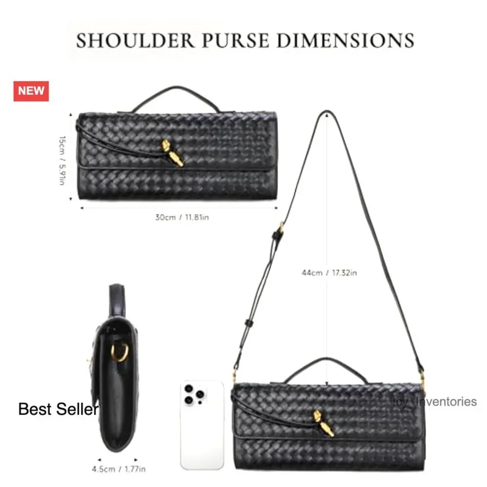 PU Leather Woven Evening Clutch Purse, Adjustable Strap Crossbody Shoulder Bag